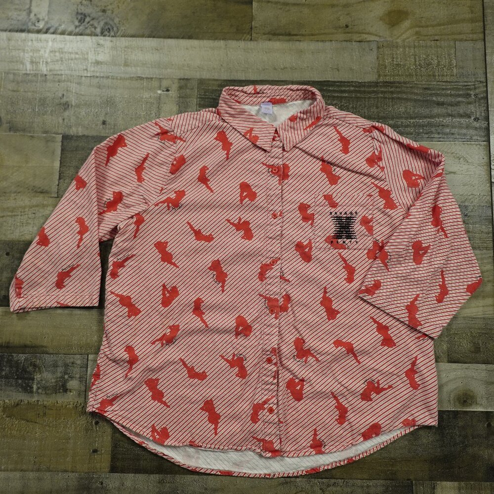 Savage X Fenty by Rihanna Oversized Red Striped Button Down Sleep‎ Shirt – OS